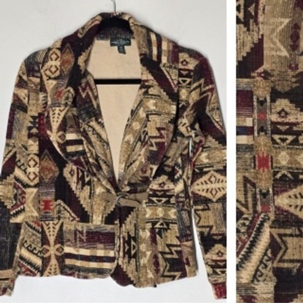 Lauren Ralph Lauren Boho Southwestern Tapestry‎ Blazer Jacket Aztec Size PS